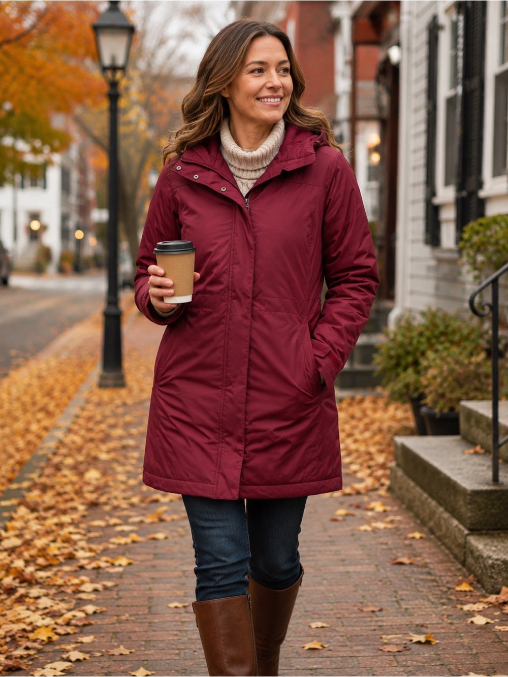 L.L.Bean Winter Warmer Coat S Petite Deep Rosewood Fleece-Lined Insulated Hooded
